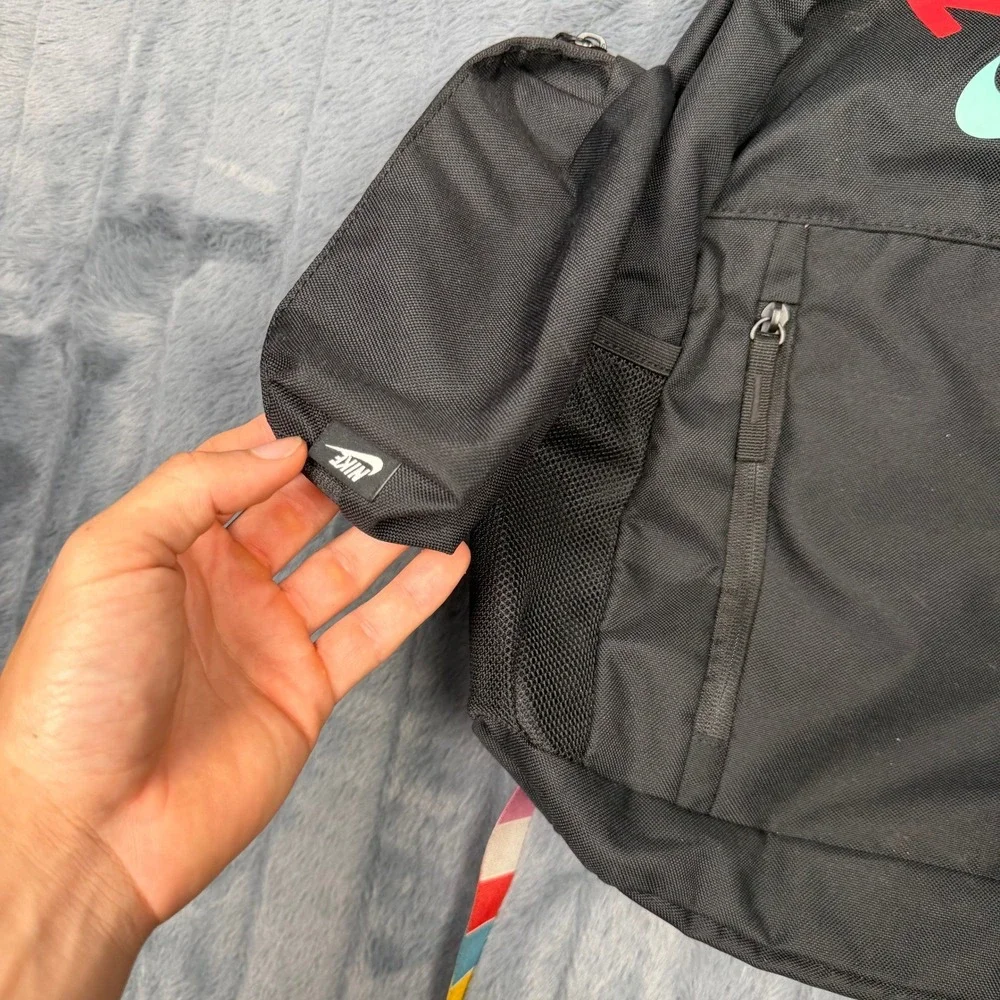 Nike Elemental Backpack Black Rainbow Multi Color Logo School Bag with Pouch